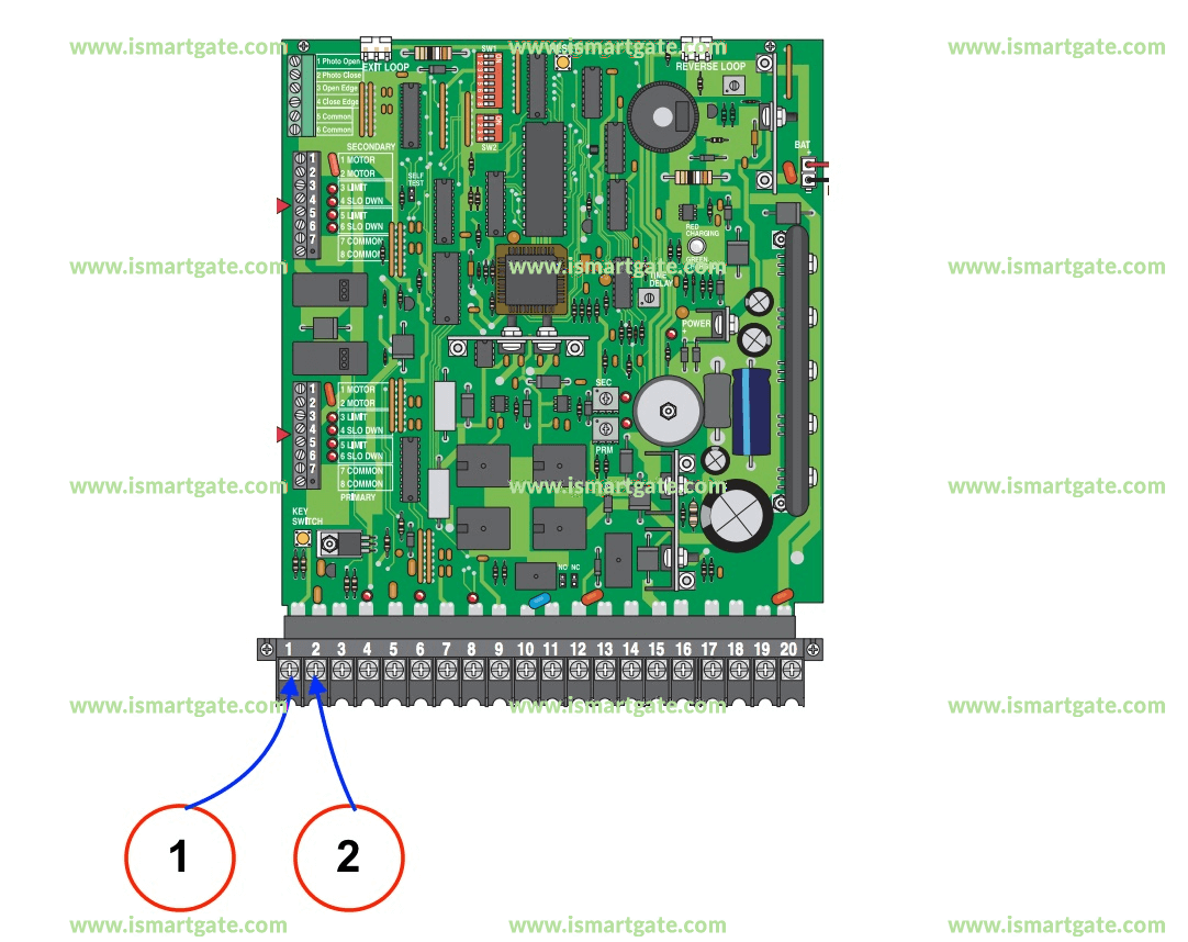 Wiring diagram for DoorKing CONTROL BOX: 6002-6003-6400